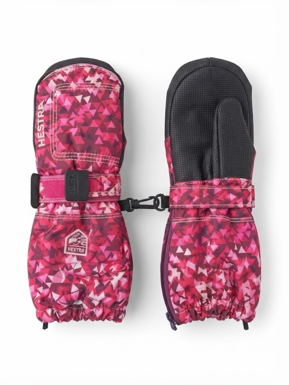 Hestra Pink Geometric Kids Winter Snow Mittens